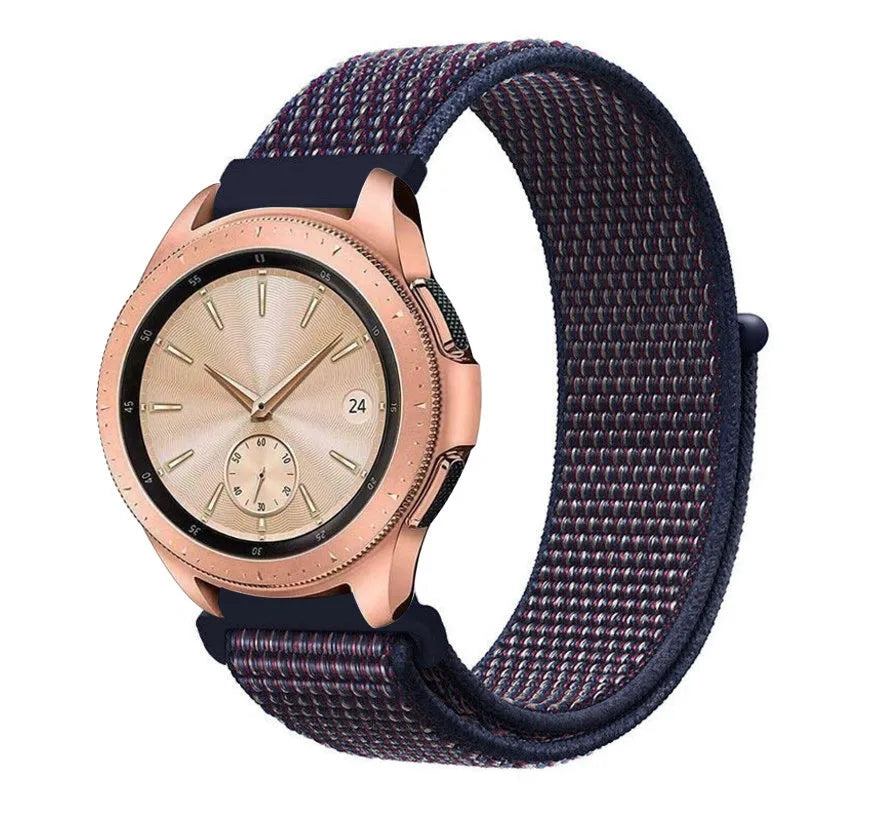Nylon Strap, indigo blue, on a watch, 3/4 front view