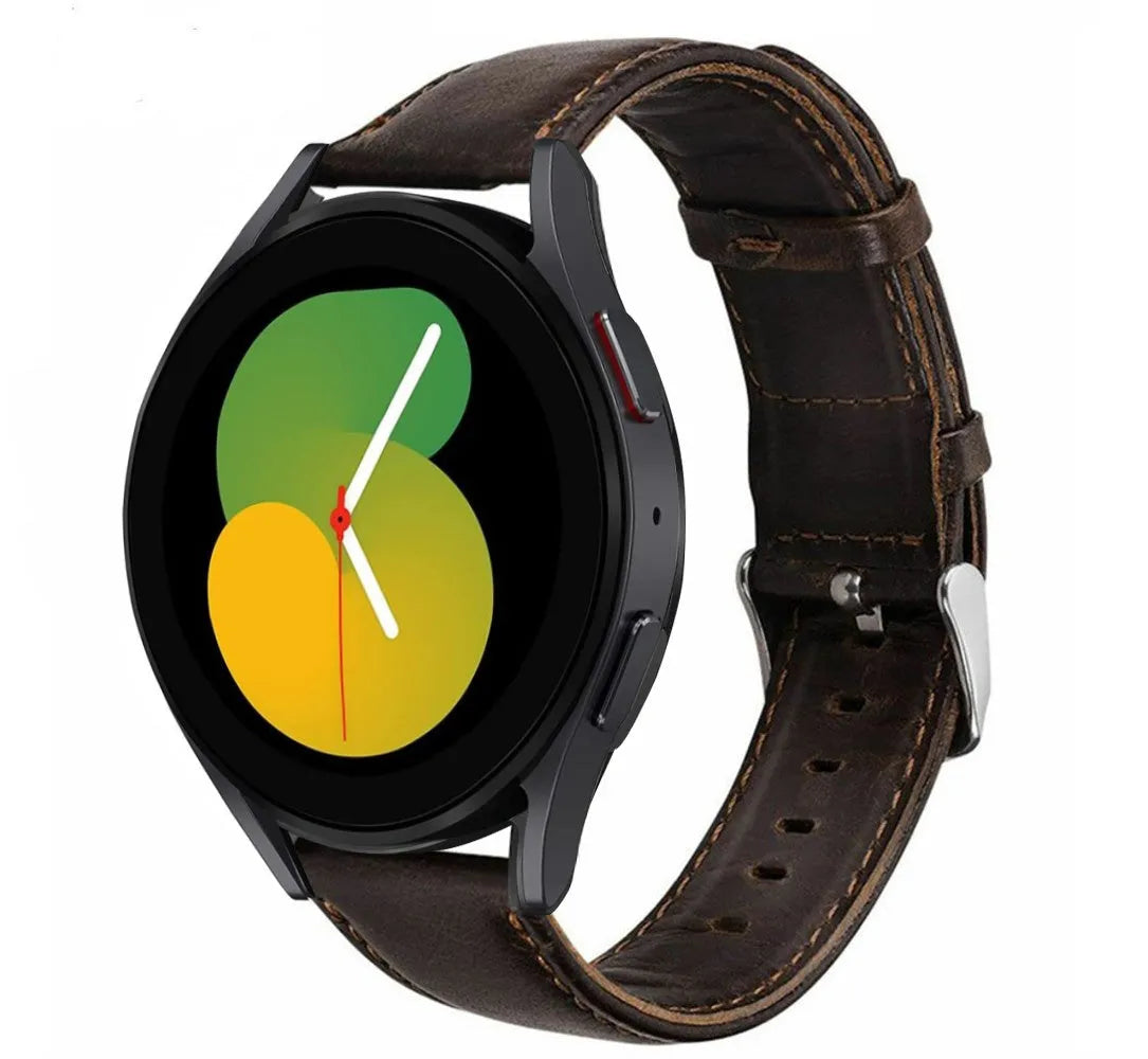 Leather Strap, dark brown, on a watch, 3/4 front view