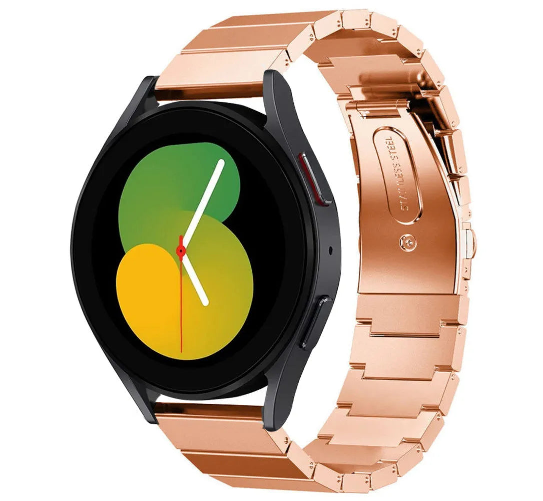 Premium Metal Strap, rose gold, on a watch, 3/4 front view