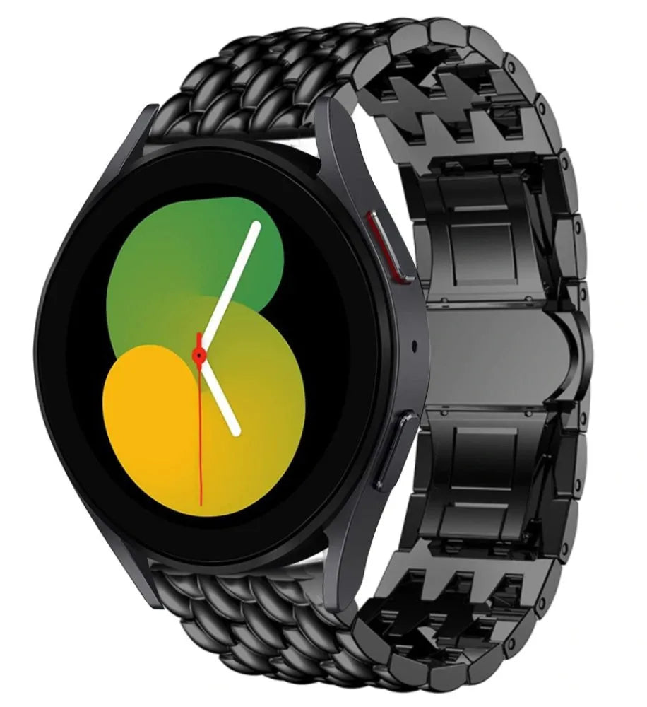 Steel Dragon Strap, black, on a watch, 3/4 front view