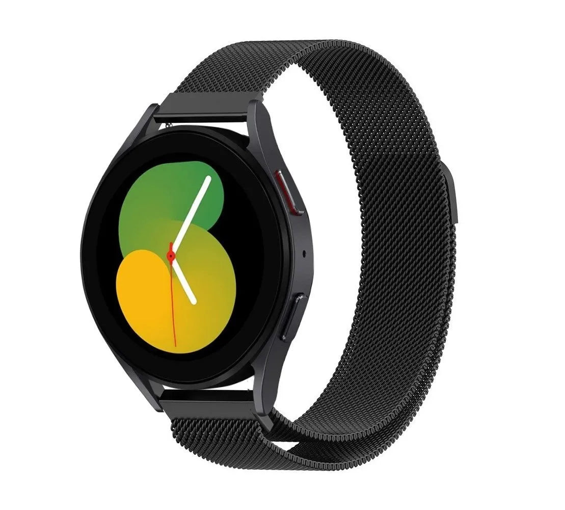 Milanese Strap, black, on a watch, 3/4 front view