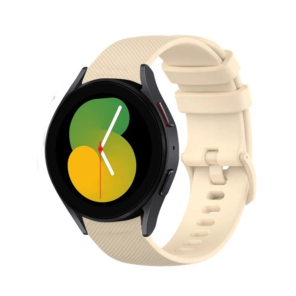 Premium Silicone Strap, beige, on a watch, 3/4 front view