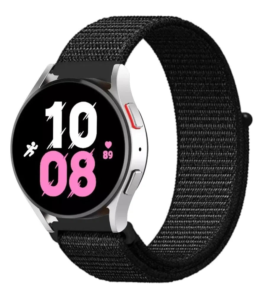 Nylon Strap, black, on a watch, 3/4 front view