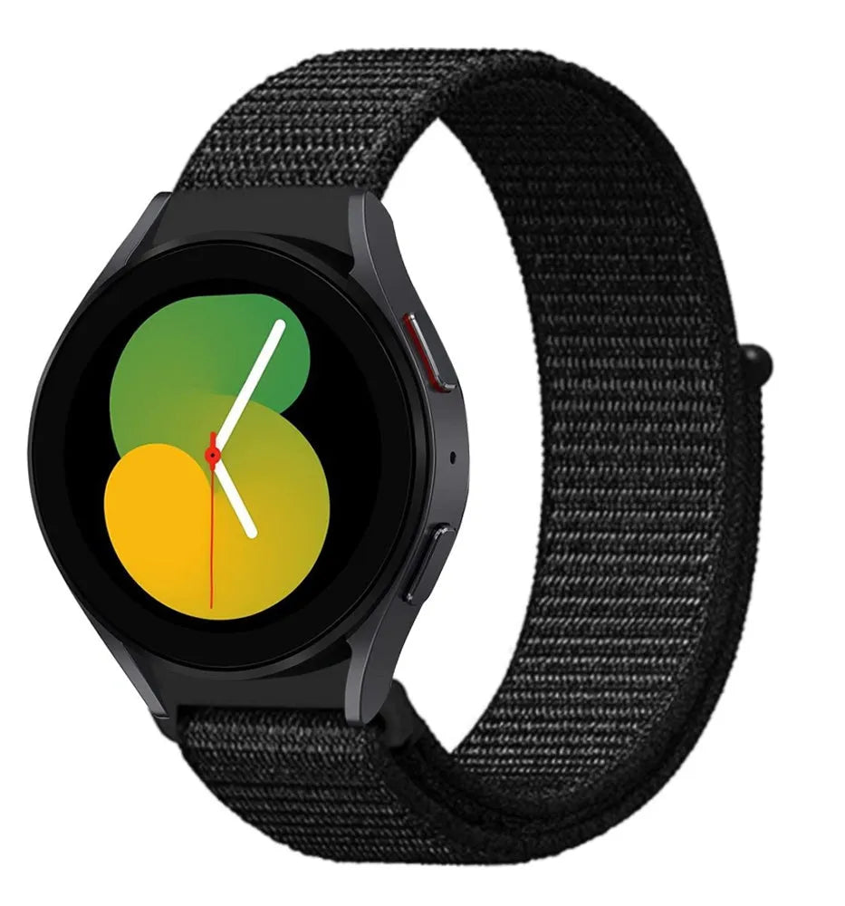 Nylon Strap, black, on a watch, 3/4 front view