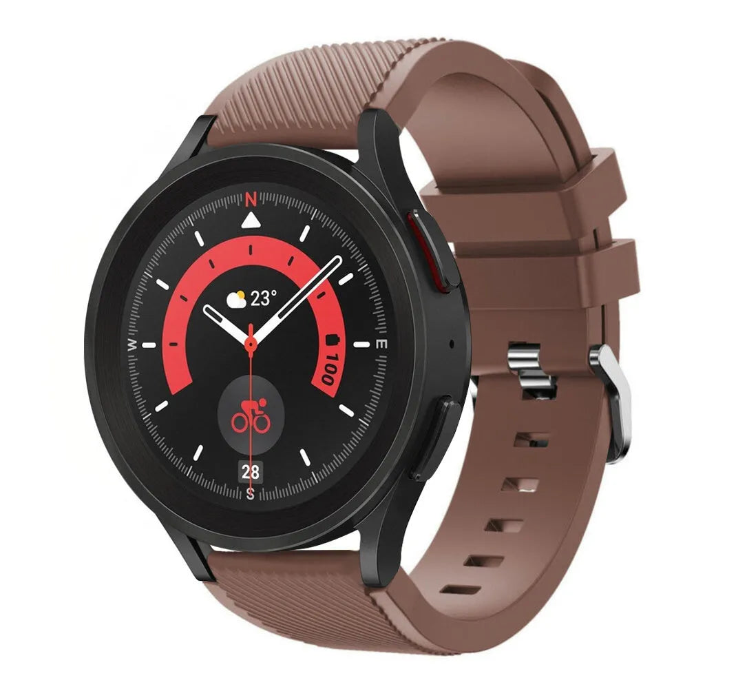 Twill Silicone Strap, brown, on a watch, 3/4 front view