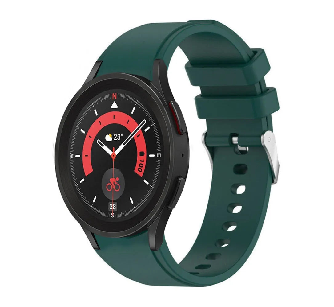Silicone Strap 'Perfect Fit', dark green, on a watch, 3/4 front view