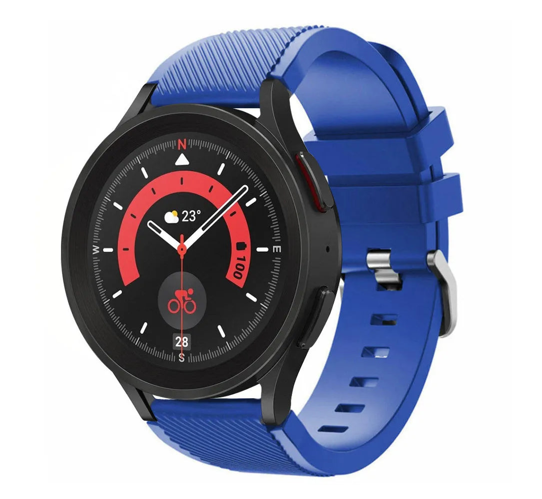 Twill Silicone Strap, blue, on a watch, 3/4 front view