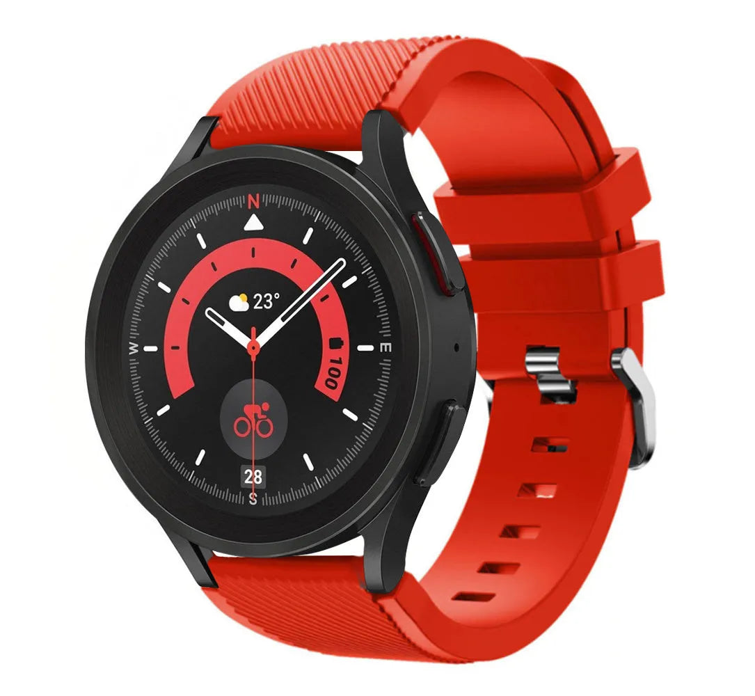 Twill Silicone Strap, red, on a watch, 3/4 front view
