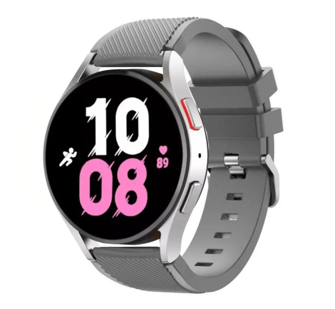 Twill Silicone Strap, grey, on a watch, 3/4 front view