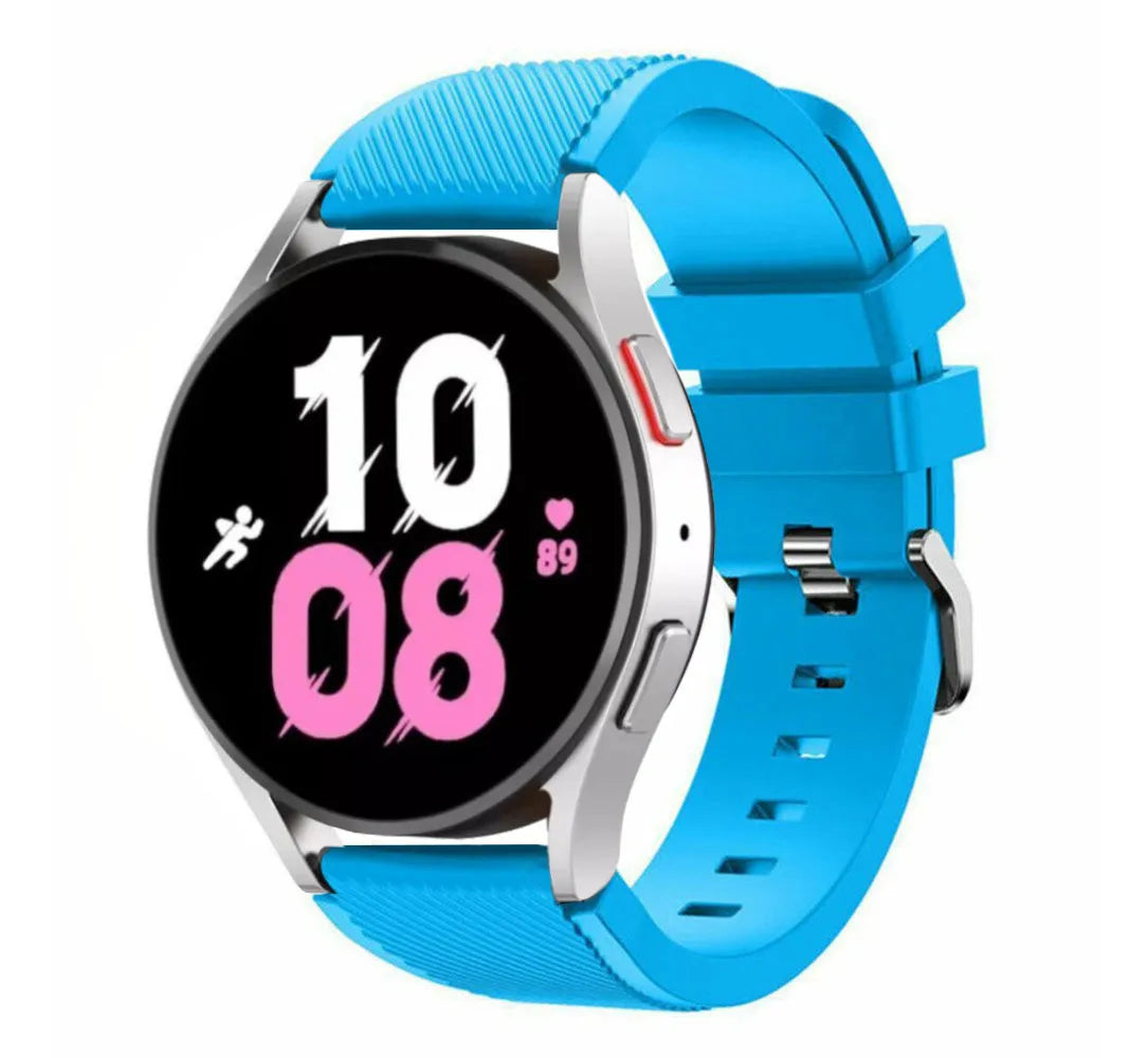 Twill Silicone Strap, light blue, on a watch, 3/4 front view