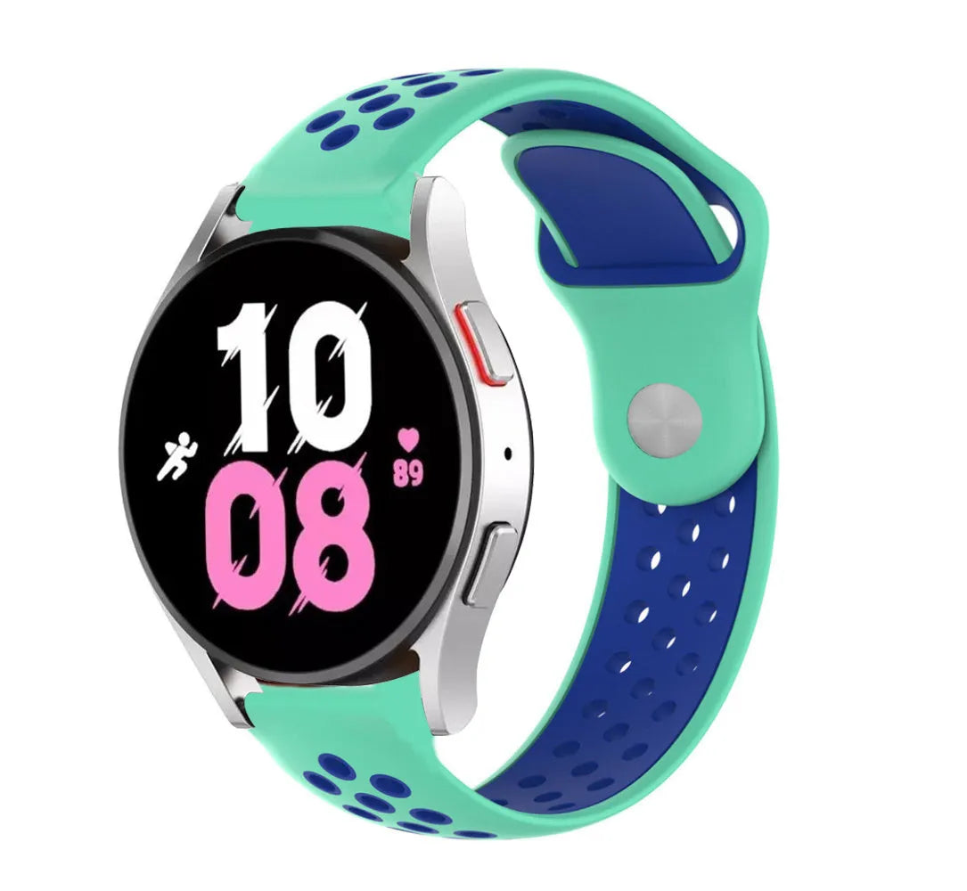 Silicone Sport Strap, aqua/blue, on a watch, 3/4 front view