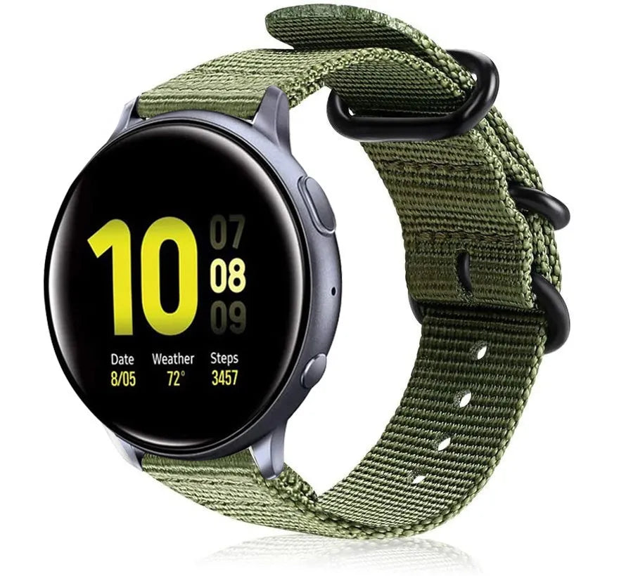 Nylon Buckle Strap, green, on a watch, 3/4 front view