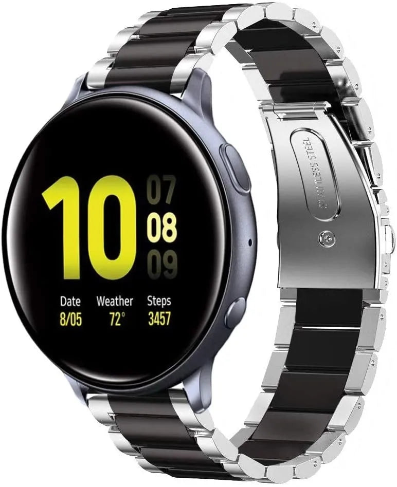 Steel Strap, silver/black, on a watch, 3/4 front view