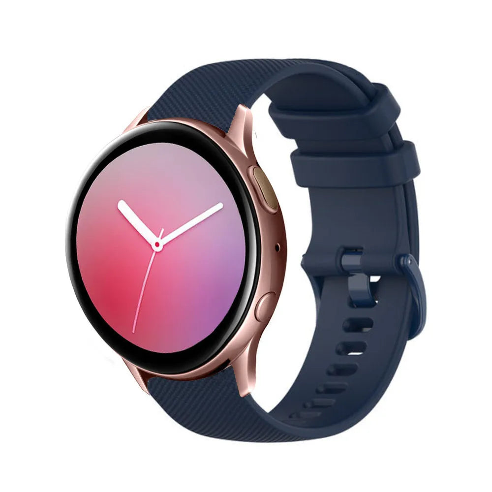 Premium Silicone Strap, dark blue, on a watch, 3/4 front view