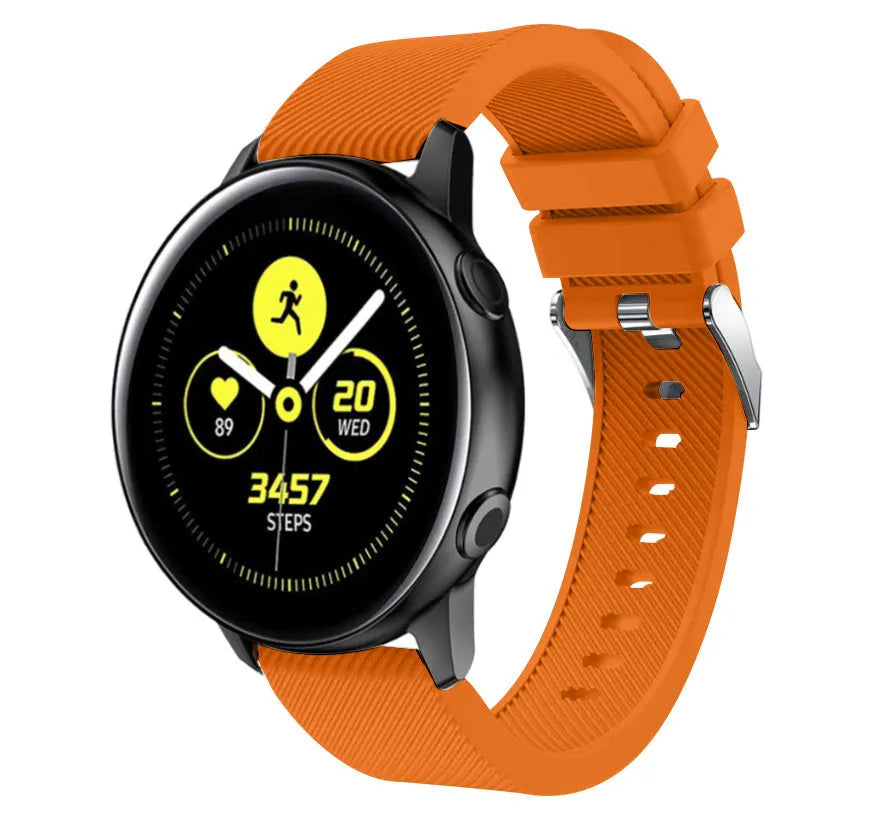 Twill Silicone Strap, orange, on a watch, 3/4 front view