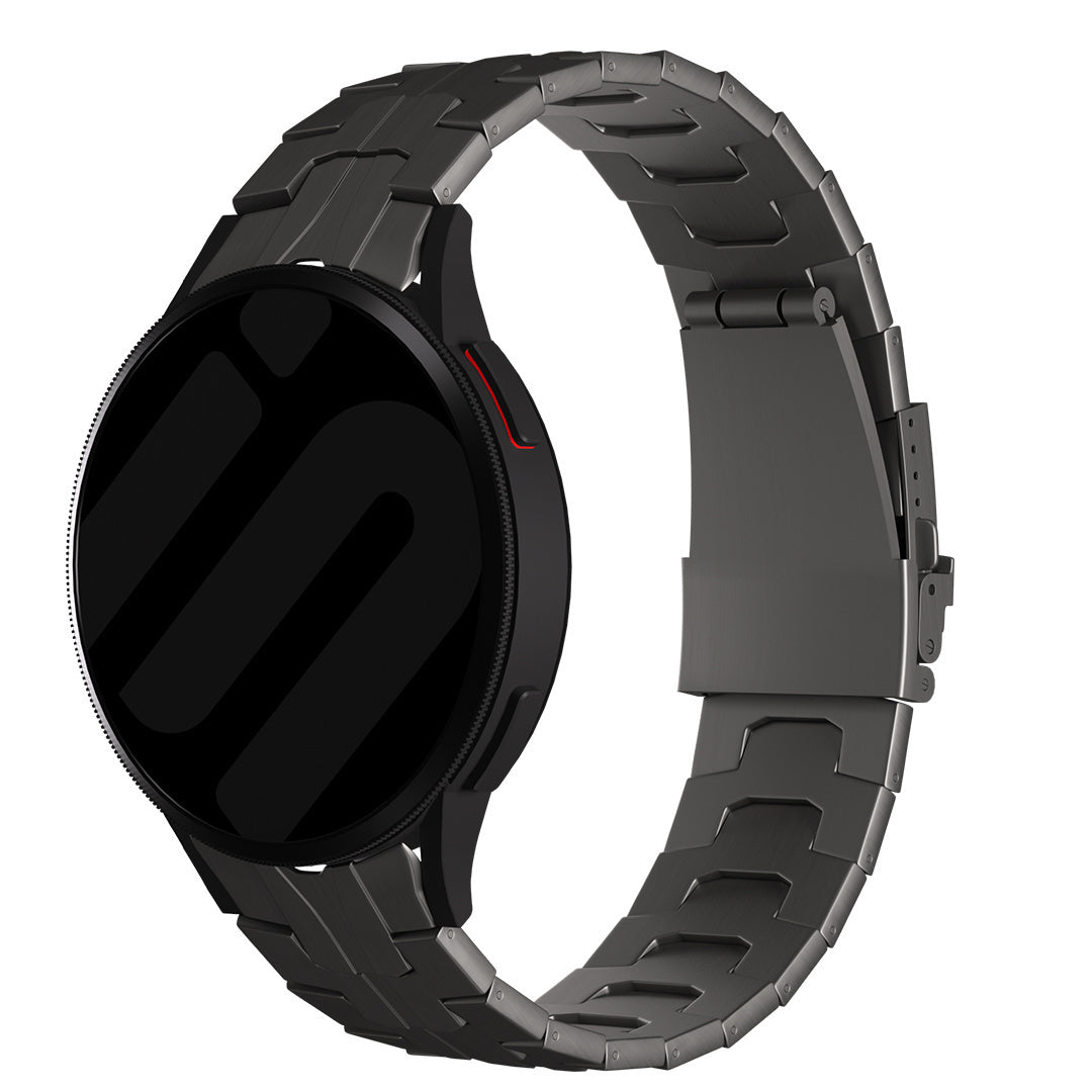 Titanium Strap 'Iron', graphite, on a watch, 3/4 front view