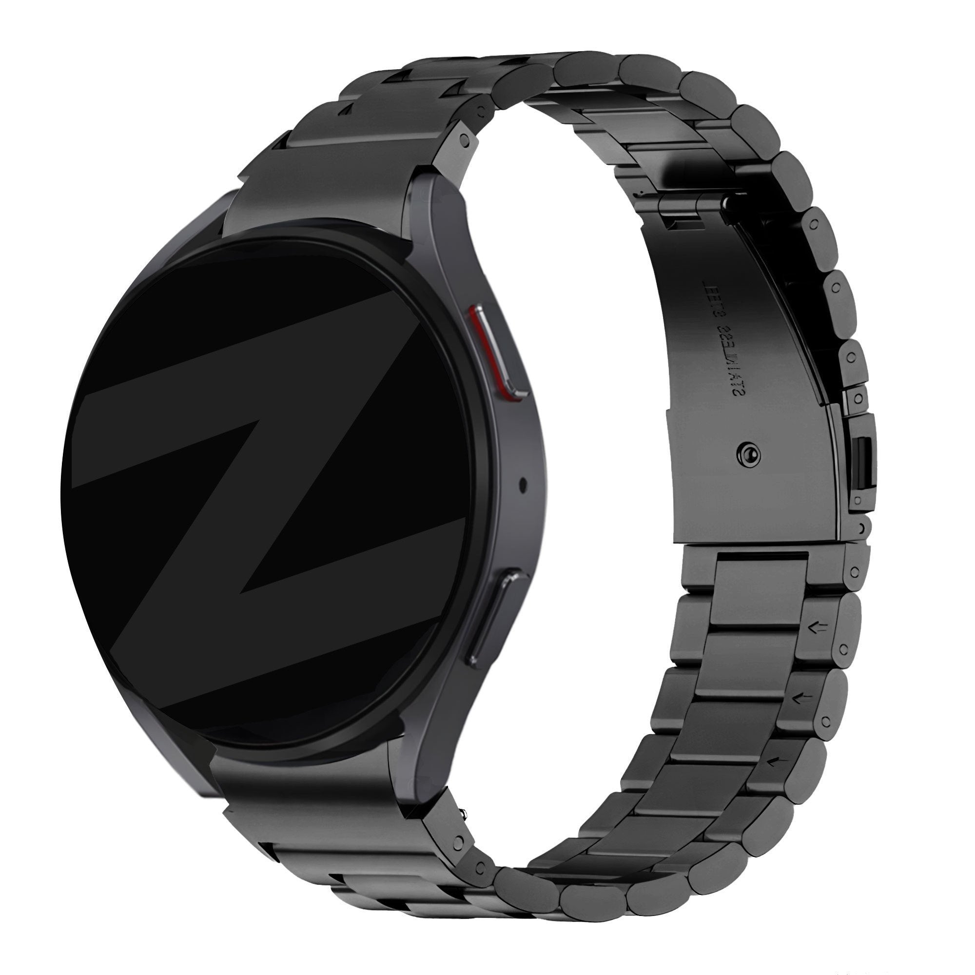Steel Strap 'Classic', black, on a watch, 3/4 front view