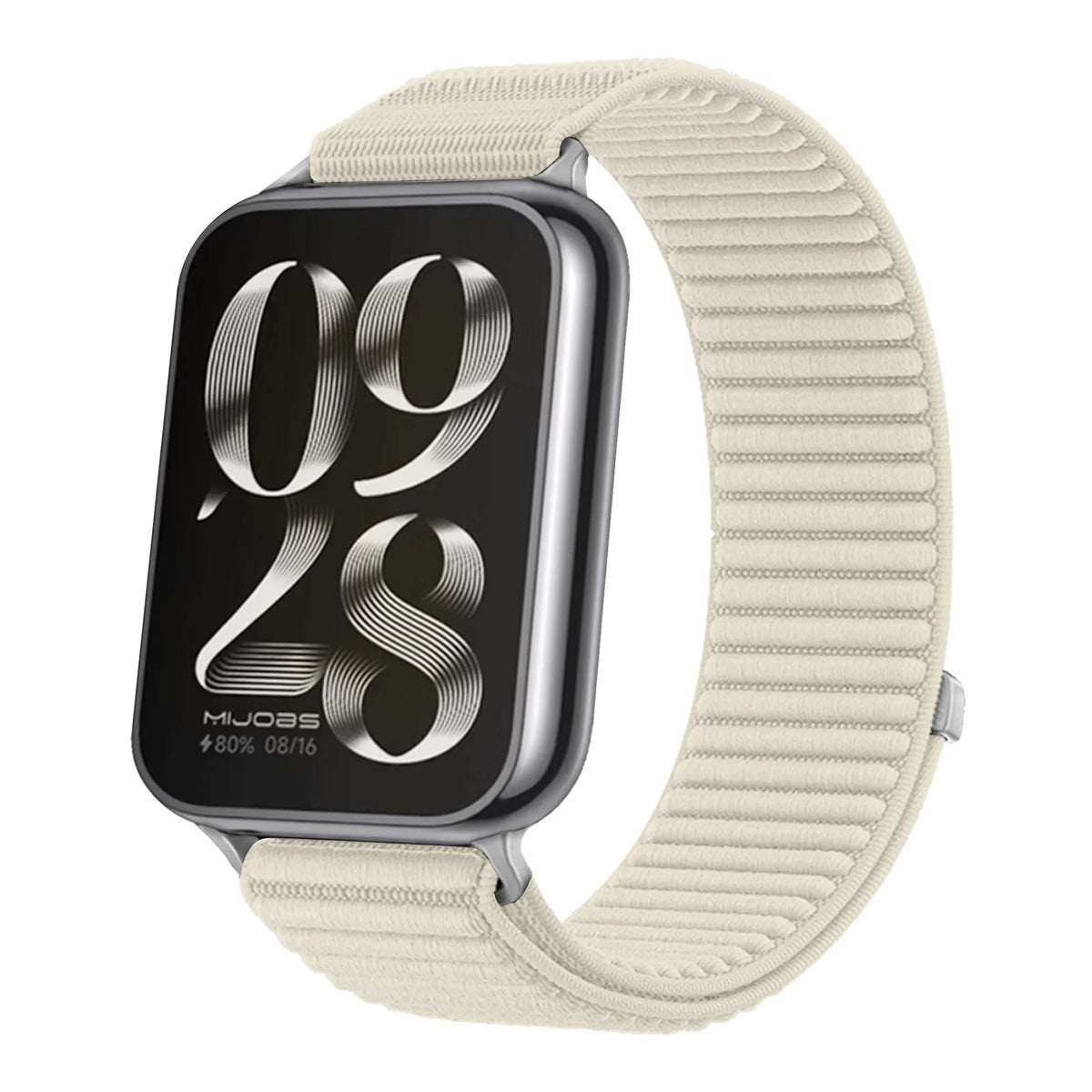 Wave Nylon Strap, starlight, on a watch, 3/4 front view