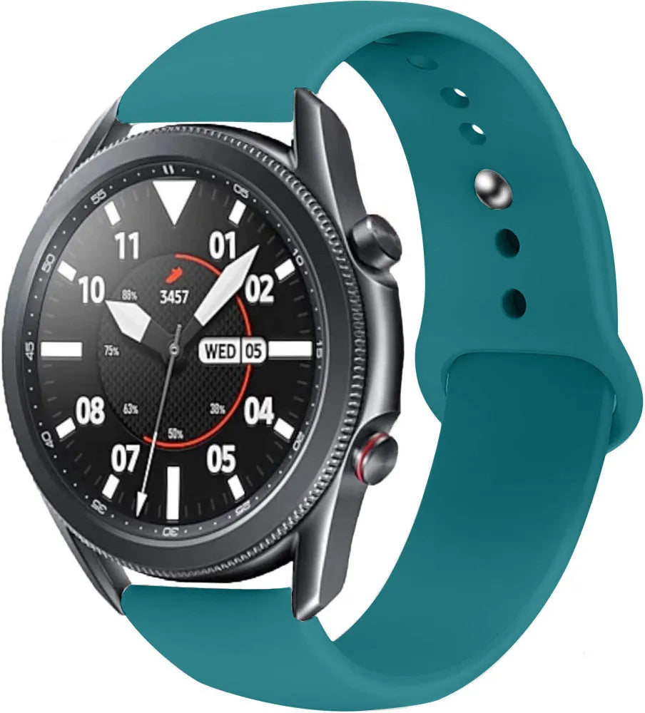Silicone Sport Strap, green-blue, on a watch, 3/4 front view