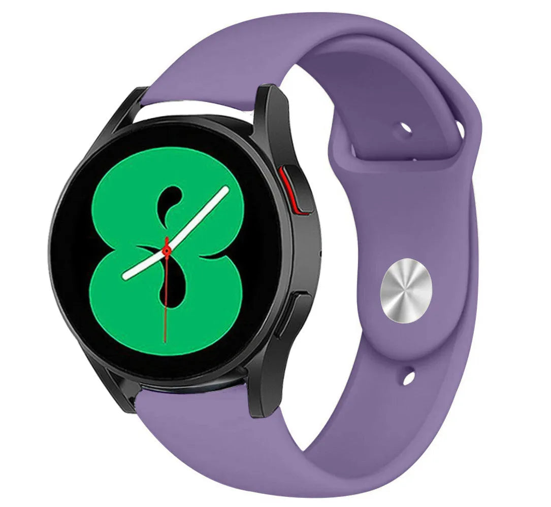 Silicone Sport Strap, lilac, on a watch, 3/4 front view