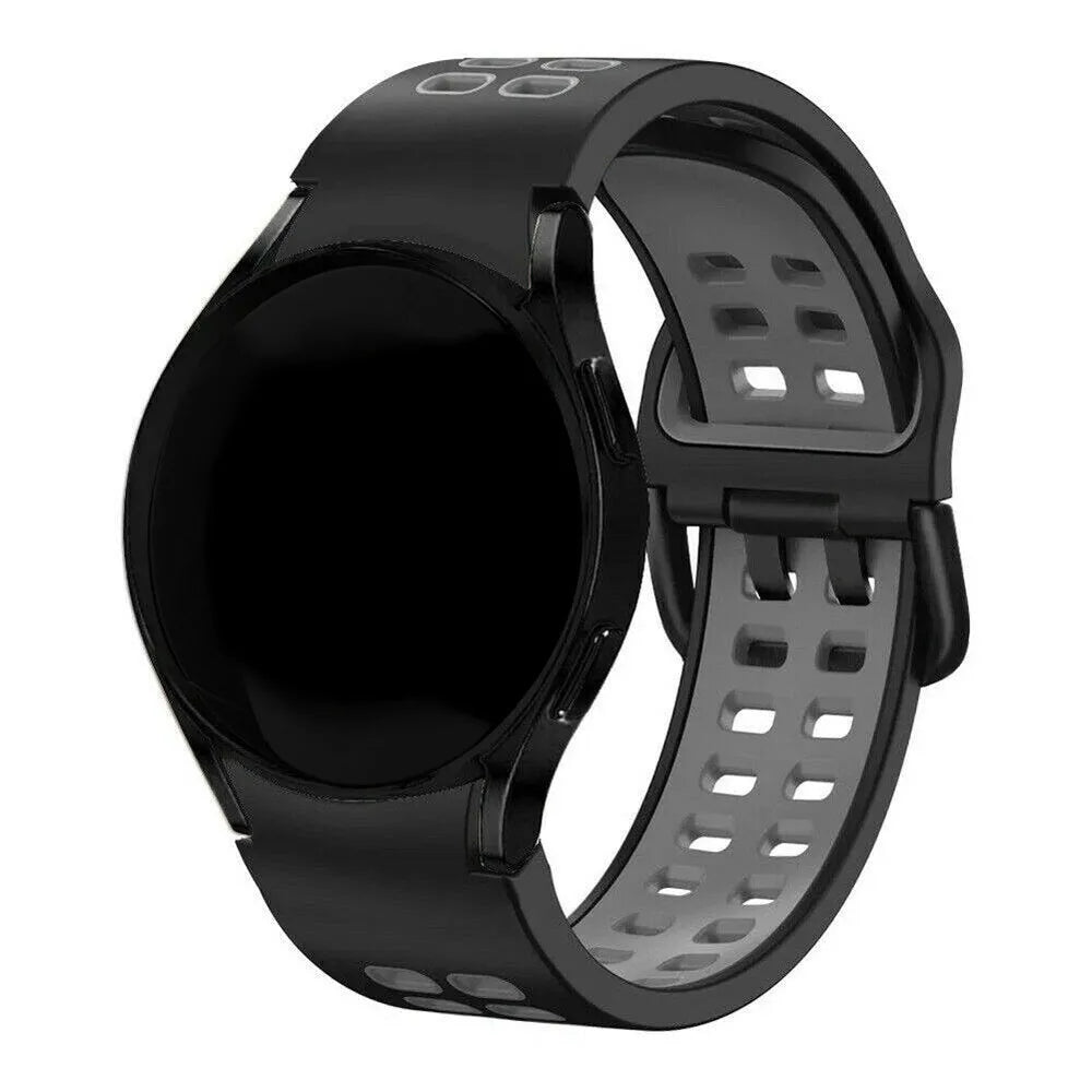 Silicone Squared Sport Strap, black/grey, on a watch, 3/4 front view
