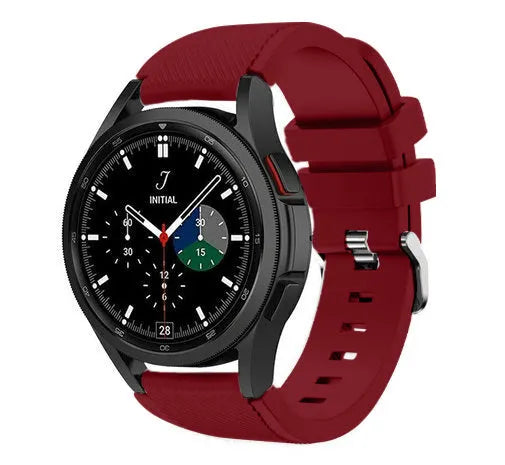 Twill Silicone Strap, burgundy, on a watch, 3/4 front view