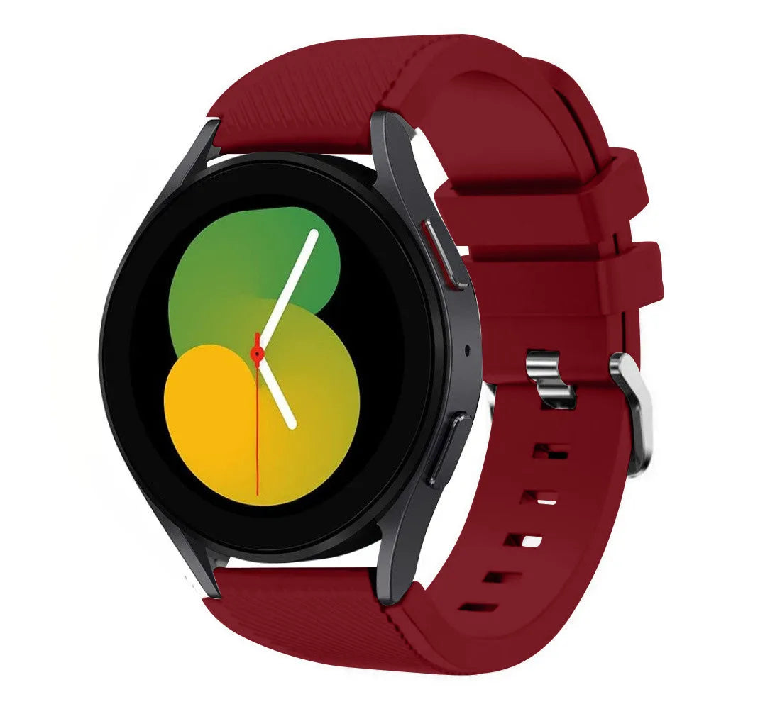 Twill Silicone Strap, burgundy, on a watch, 3/4 front view