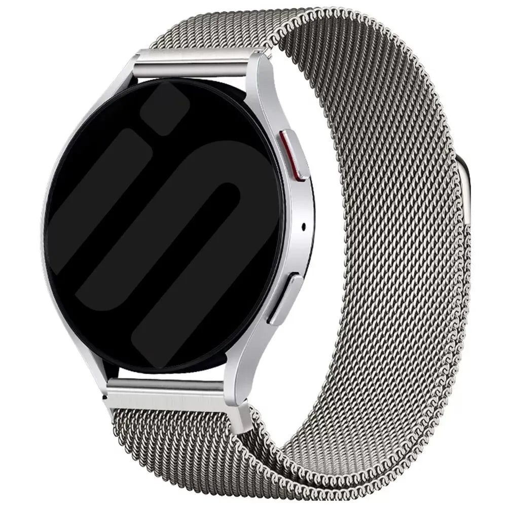 Milanese Strap, titanium, on a watch, 3/4 front view