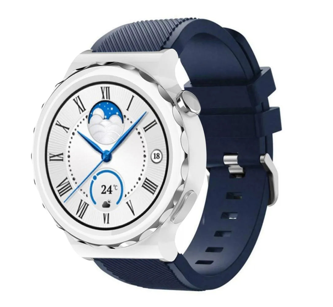 Twill Silicone Strap, dark blue, on a watch, 3/4 front view