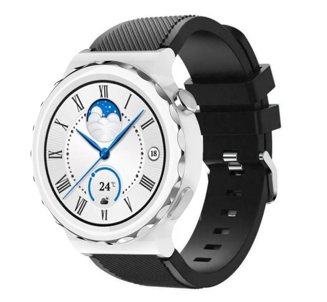 Twill Silicone Strap, black, on a watch, 3/4 front view