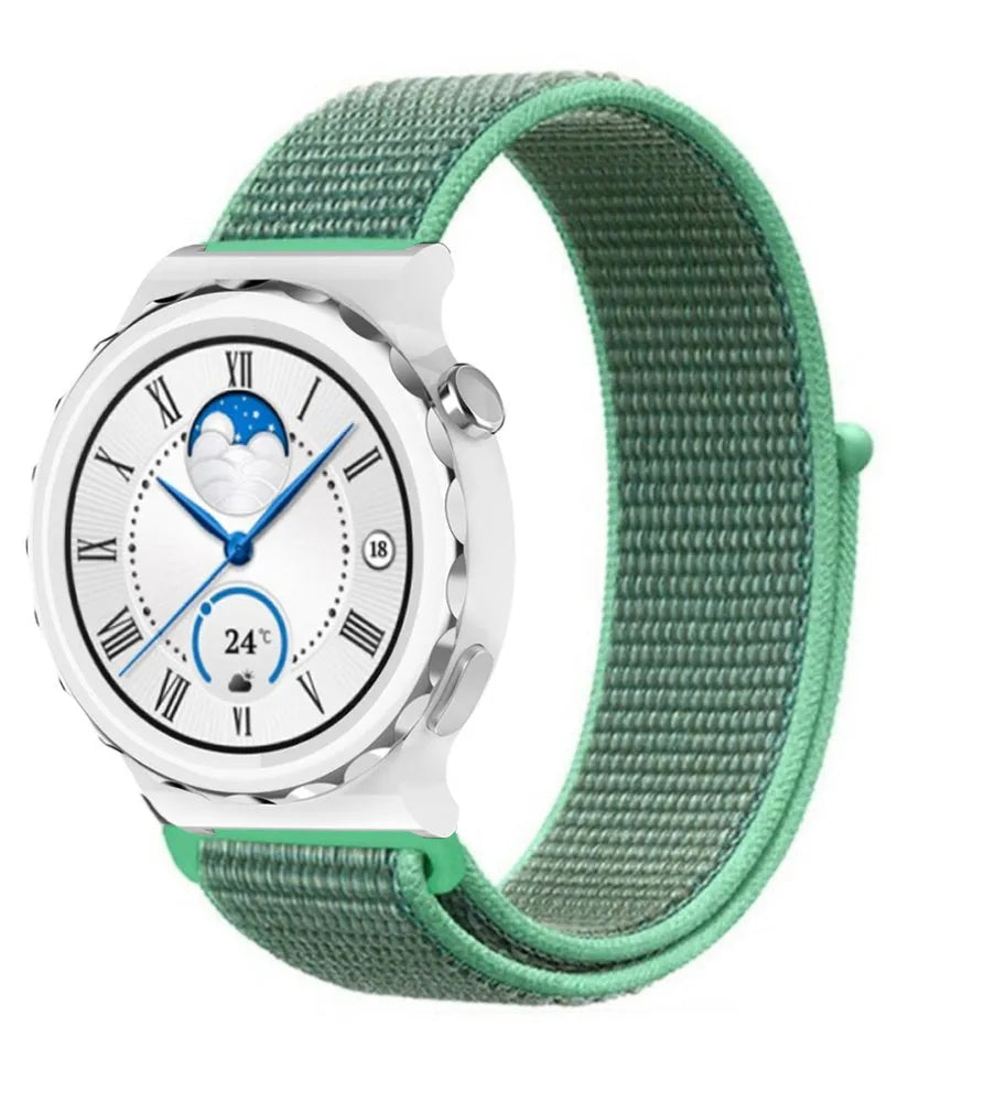 Nylon Strap, mint, on a watch, 3/4 front view