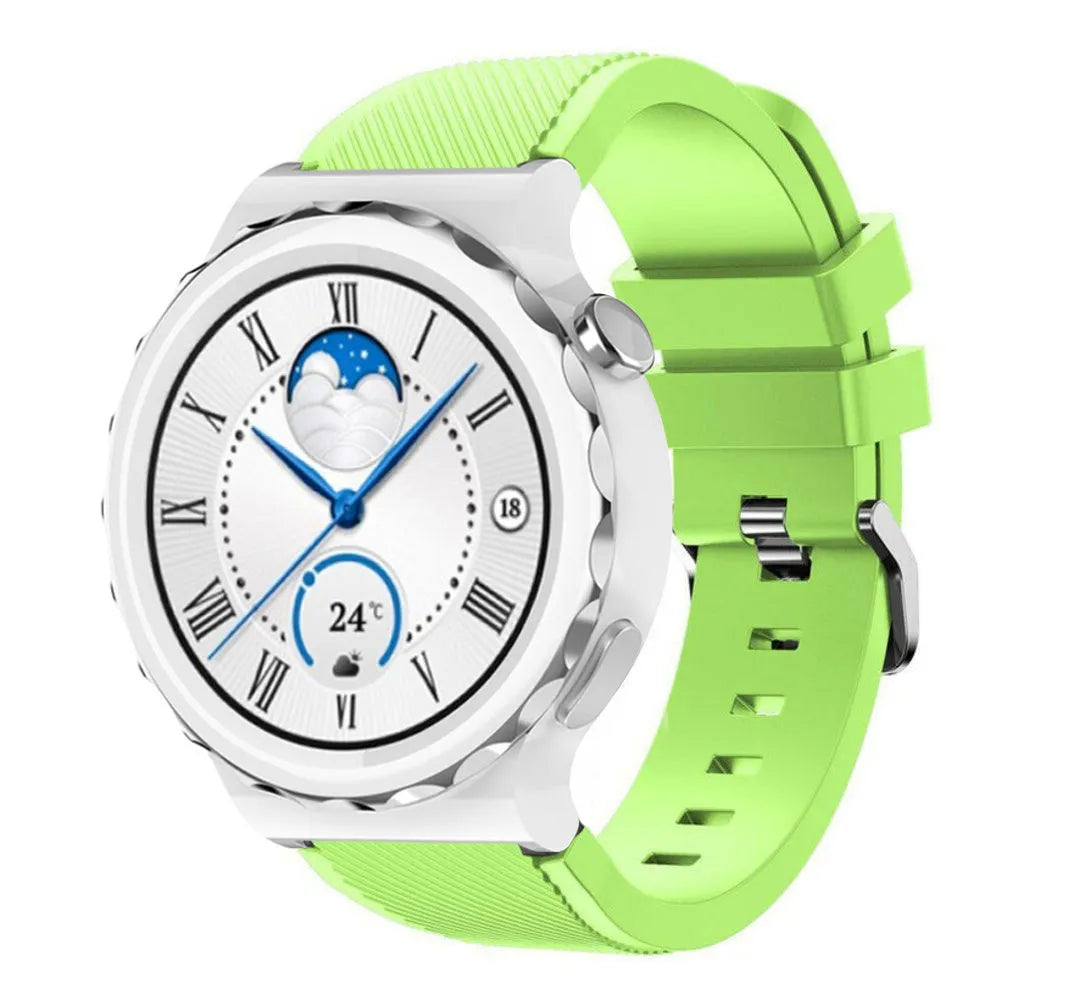 Twill Silicone Strap, light green, on a watch, 3/4 front view