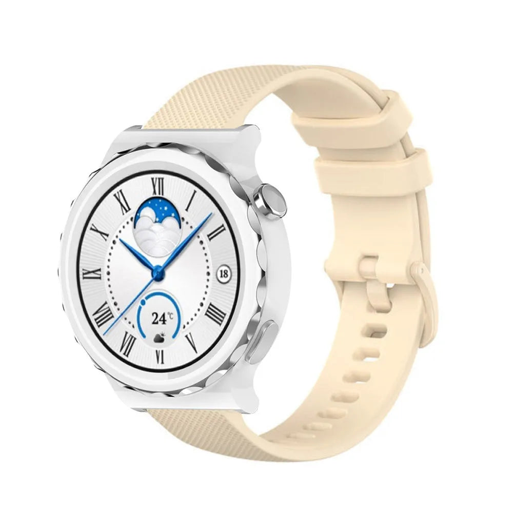 Premium Silicone Strap, beige, on a watch, 3/4 front view