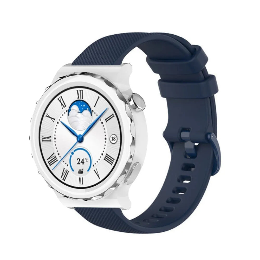 Premium Silicone Strap, dark blue, on a watch, 3/4 front view