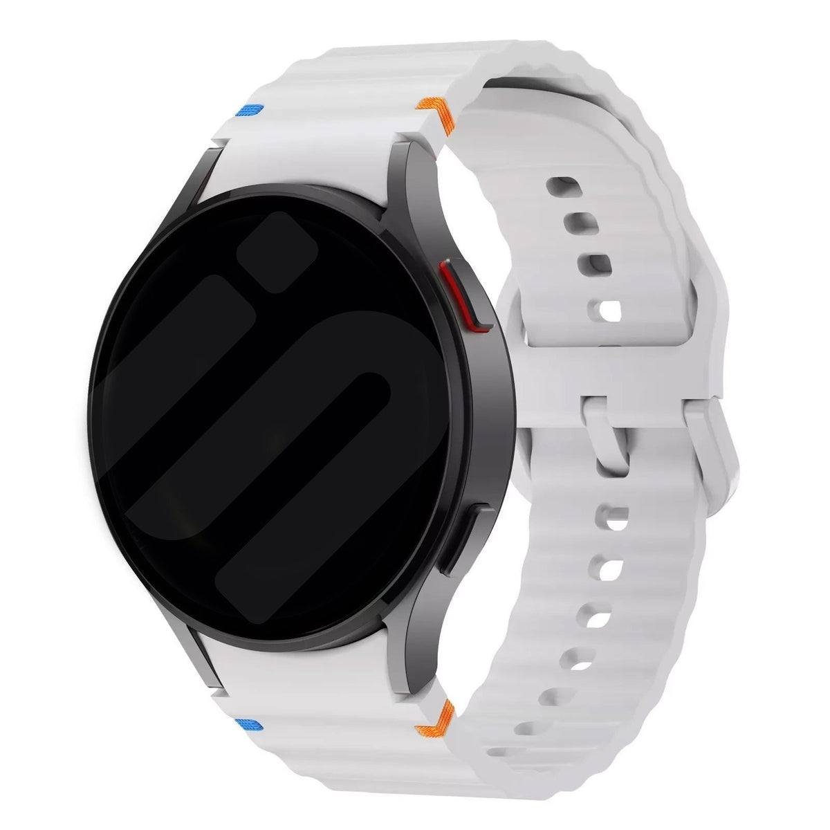 Wave Silicone Strap, light grey, on a watch, 3/4 front view