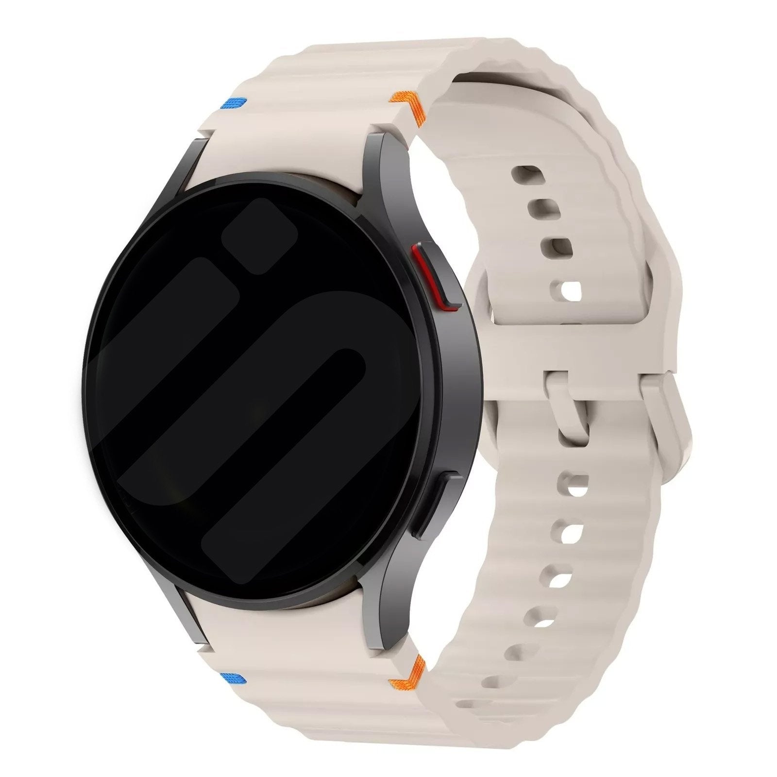 Wave Silicone Strap, starlight, on a watch, 3/4 front view