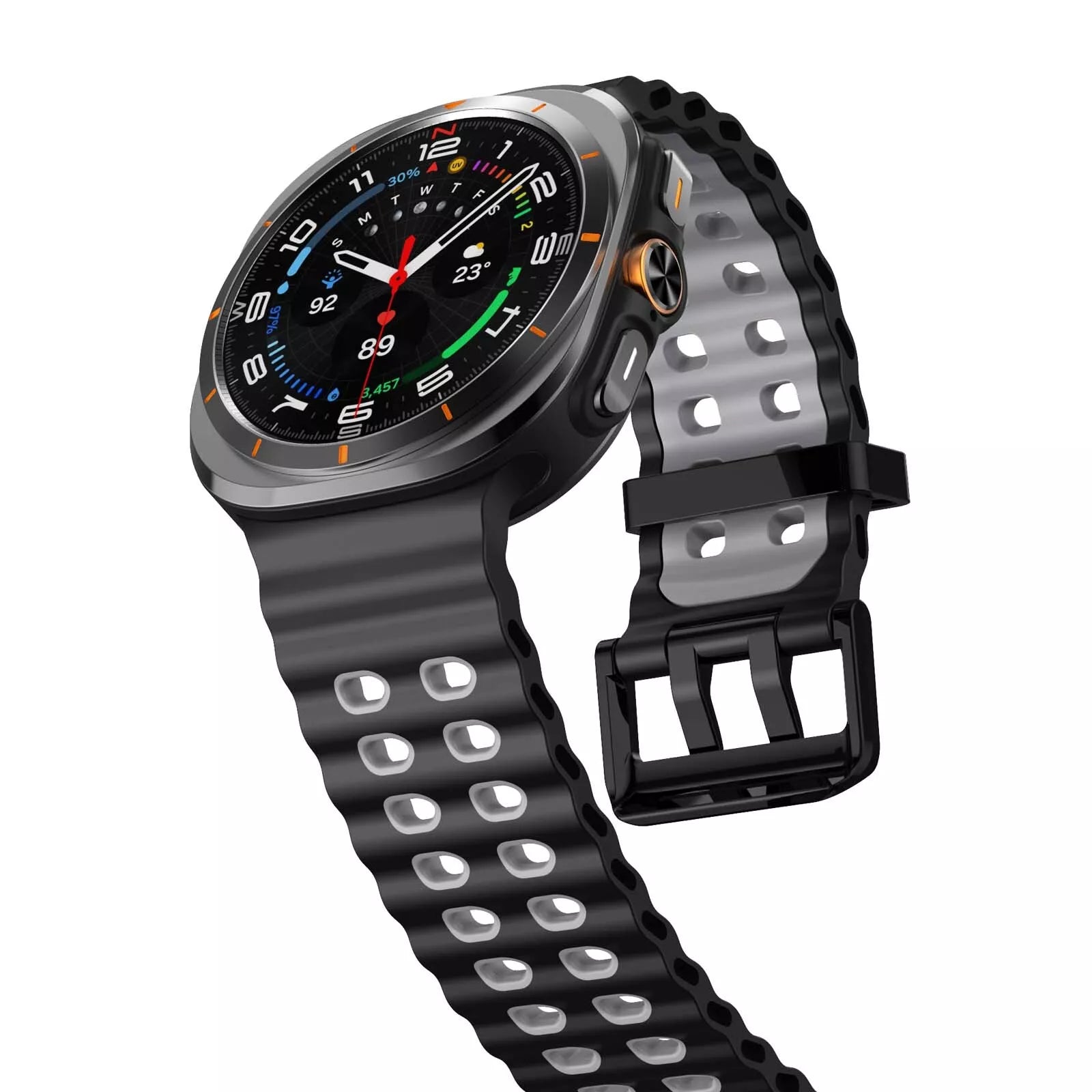 Samsung Galaxy Watch Ultra wave siliconen bandje (zwart/grijs)