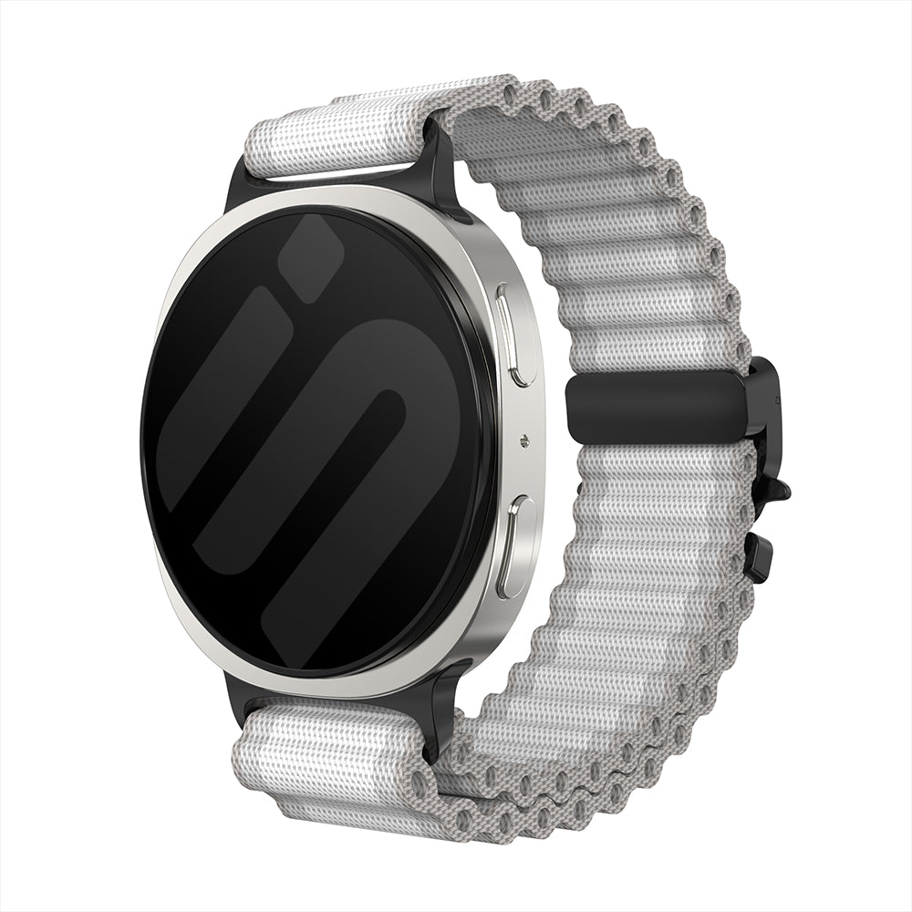 Samsung Galaxy Watch 8 Classic Outdoor Nylon Strap with P-Buckle (White with Black)
