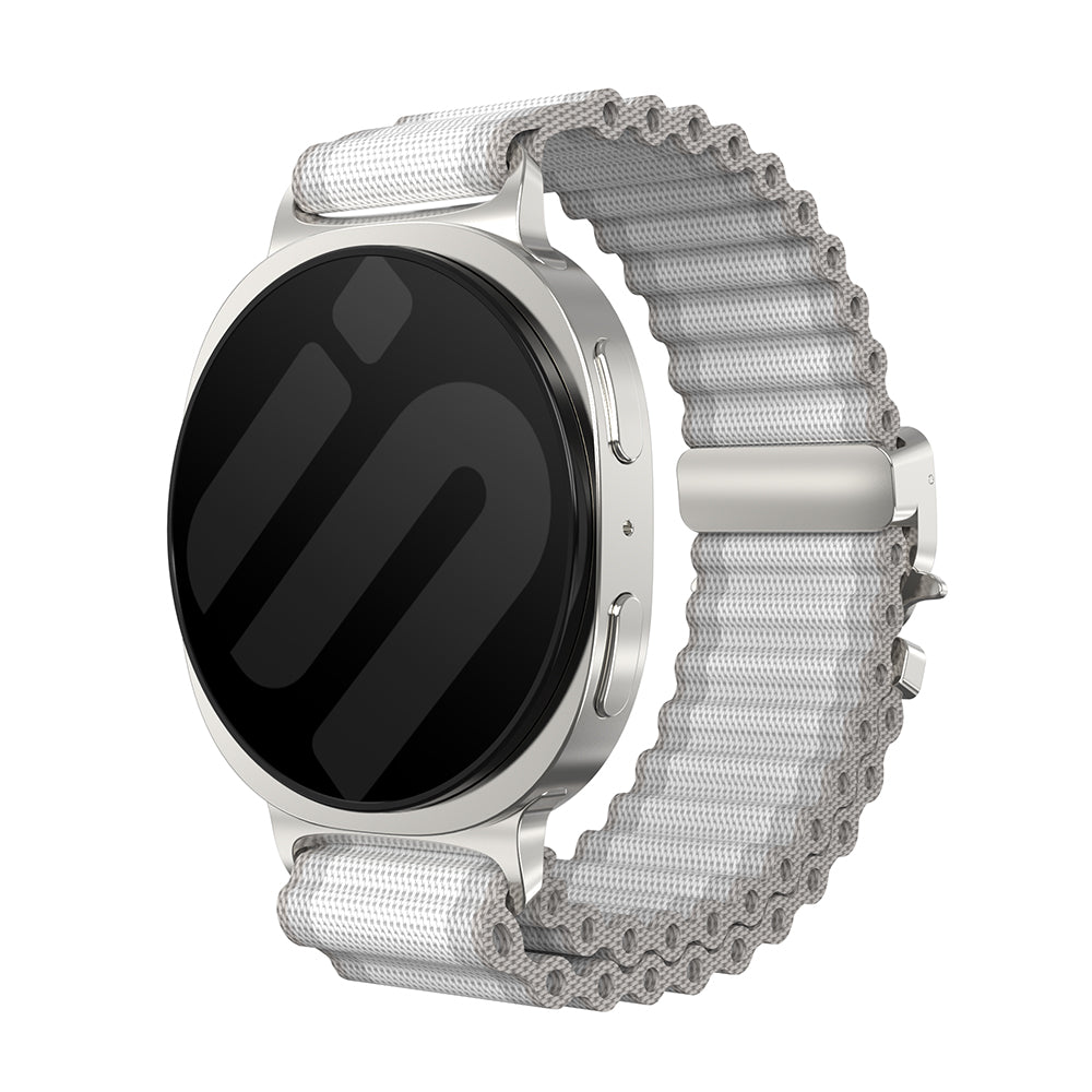 Samsung Galaxy Watch 9 - 40mm outdoor nylon band met P-buckle (wit met zilver)