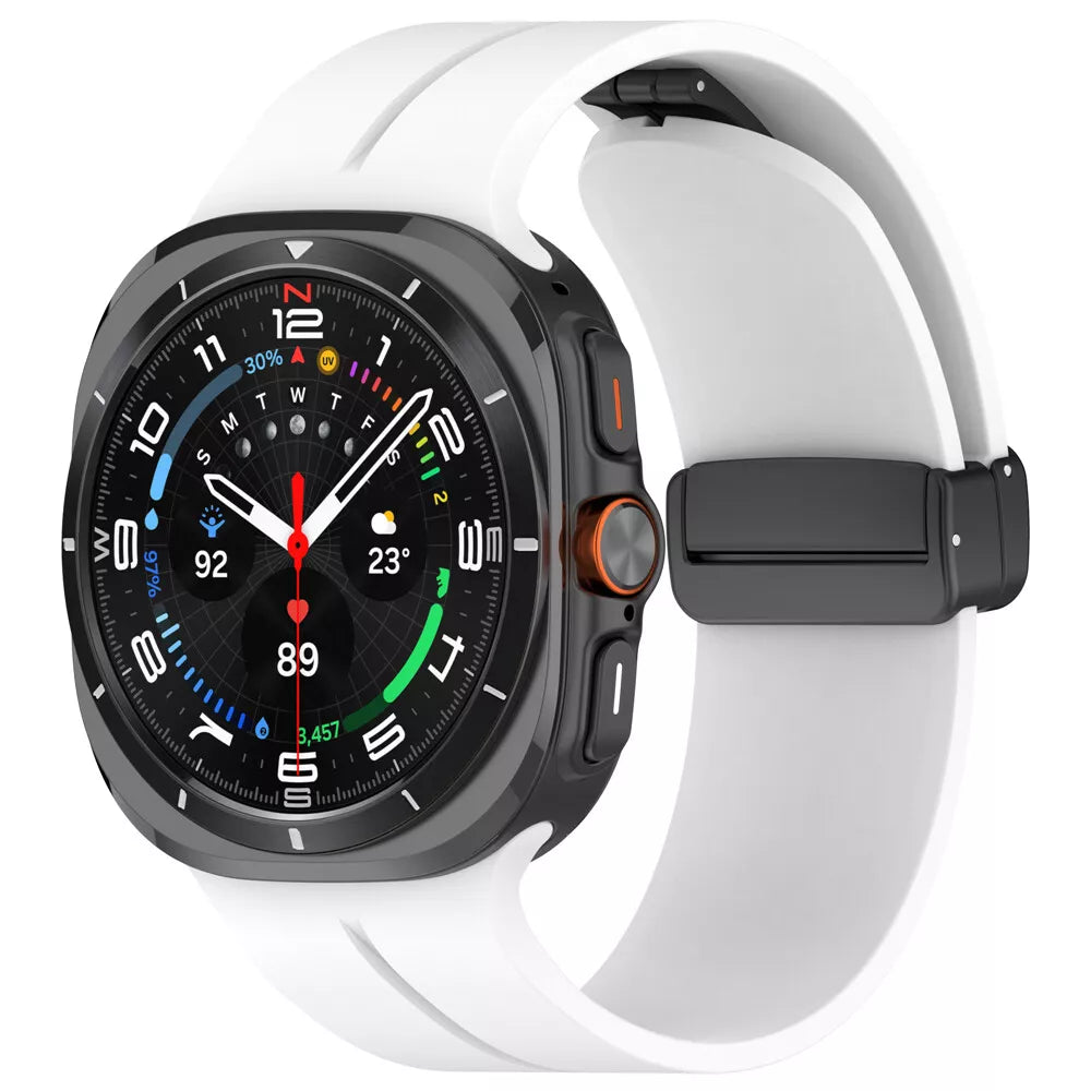 D-Buckle Silicone Strap, white, on a watch, 3/4 front view