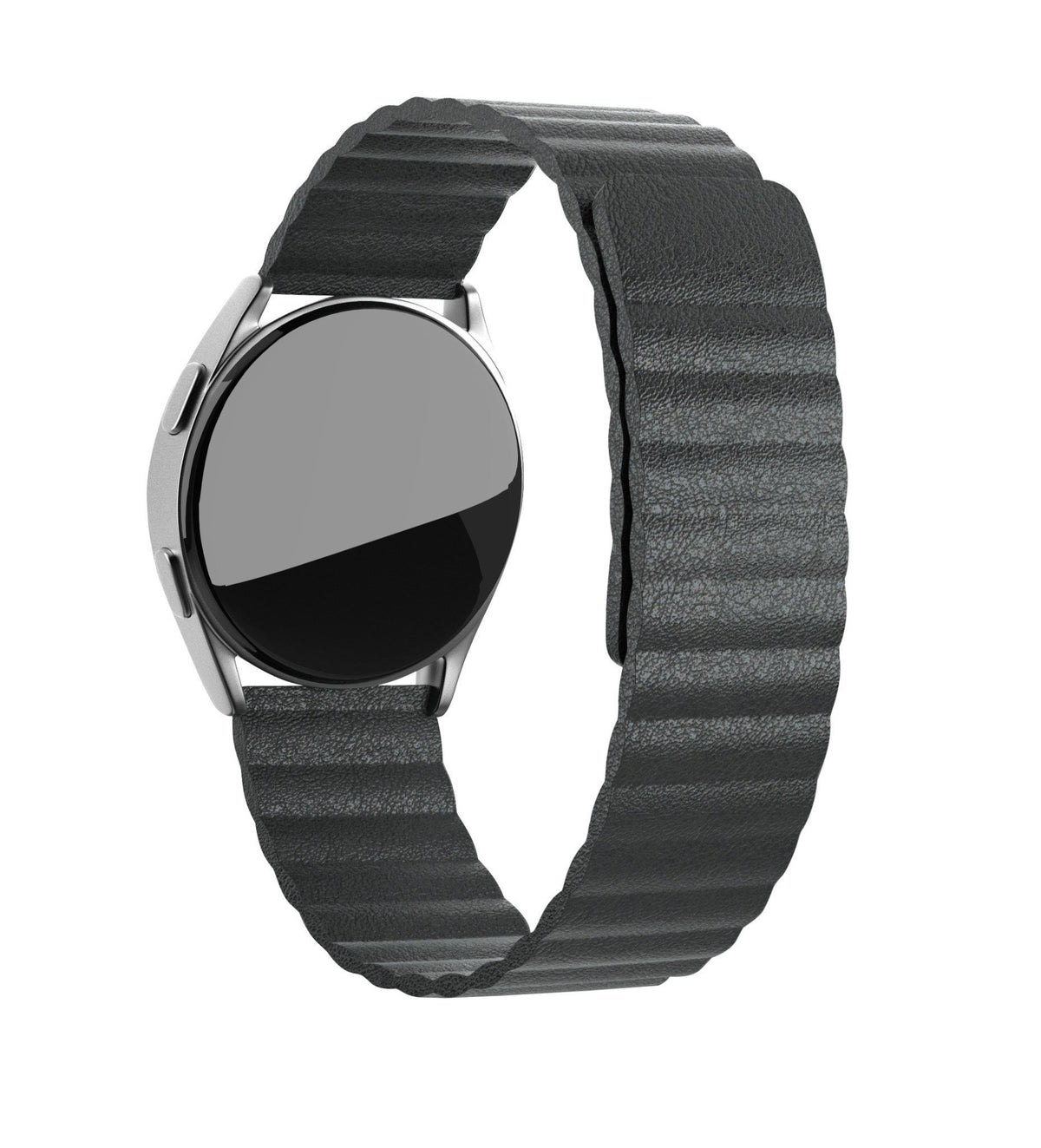 Leather Loop Strap, black, on a watch, 3/4 front view
