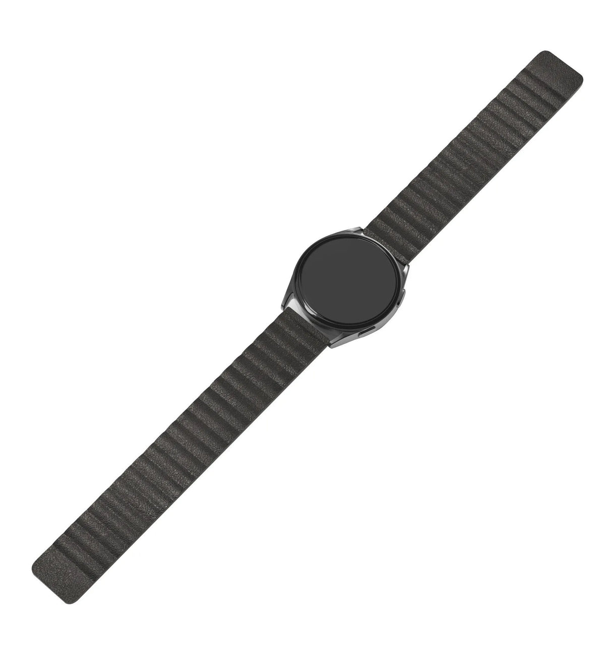 Leather Loop Strap, black, on a watch, 3/4 front view