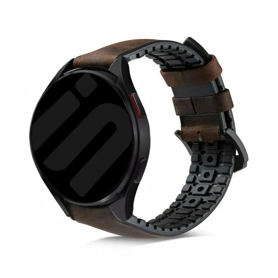 Leather Hybrid Strap, brown, on a watch, 3/4 front view