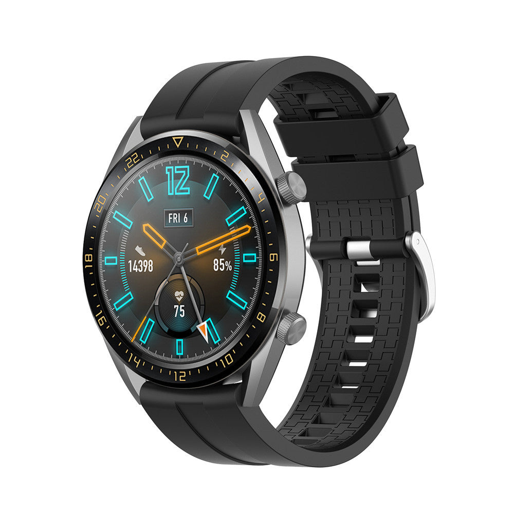 Silicone Strap 'Extreme', black, on a watch, 3/4 front view