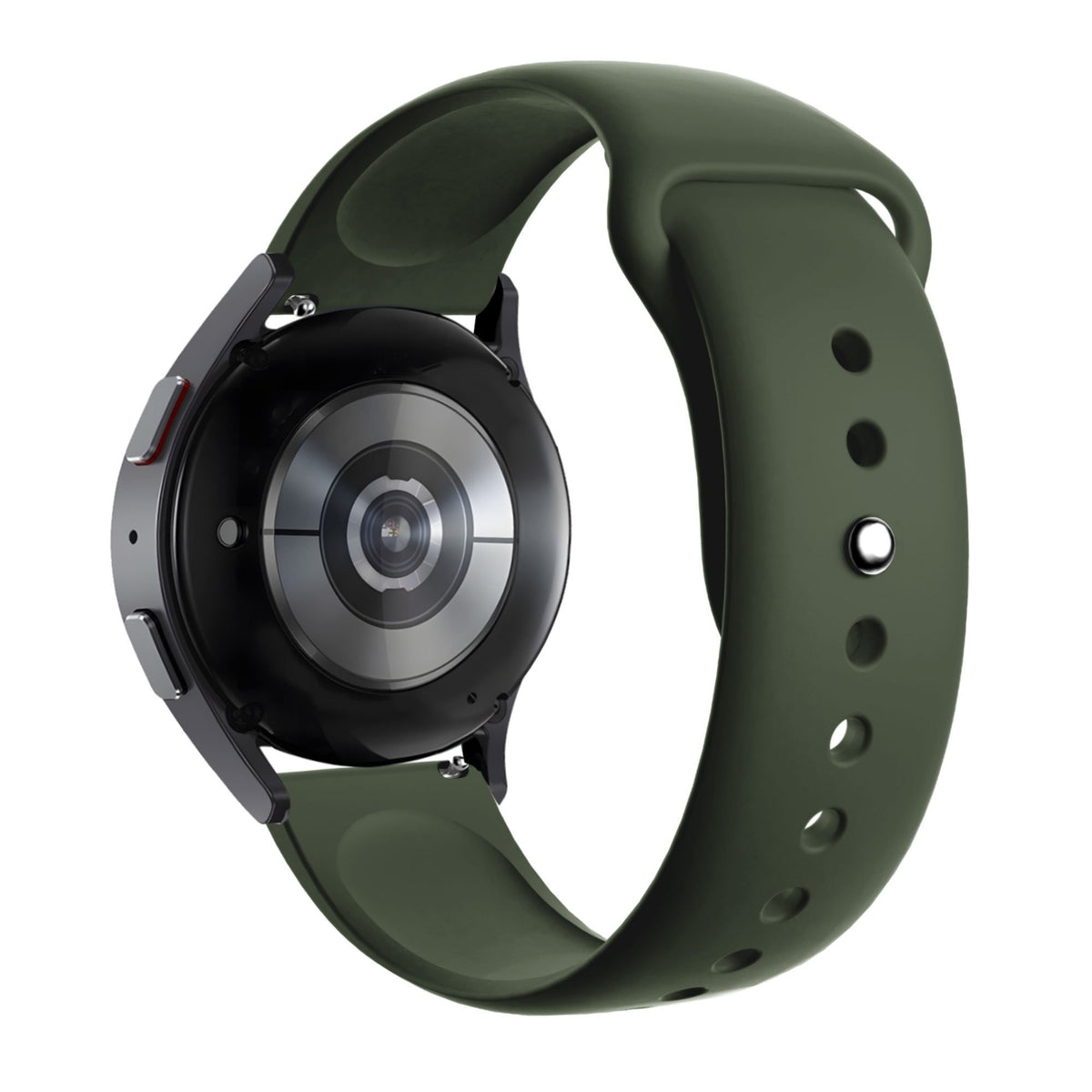 Silicone Sport Strap 'Deluxe', olive green, on a watch, 3/4 rear view