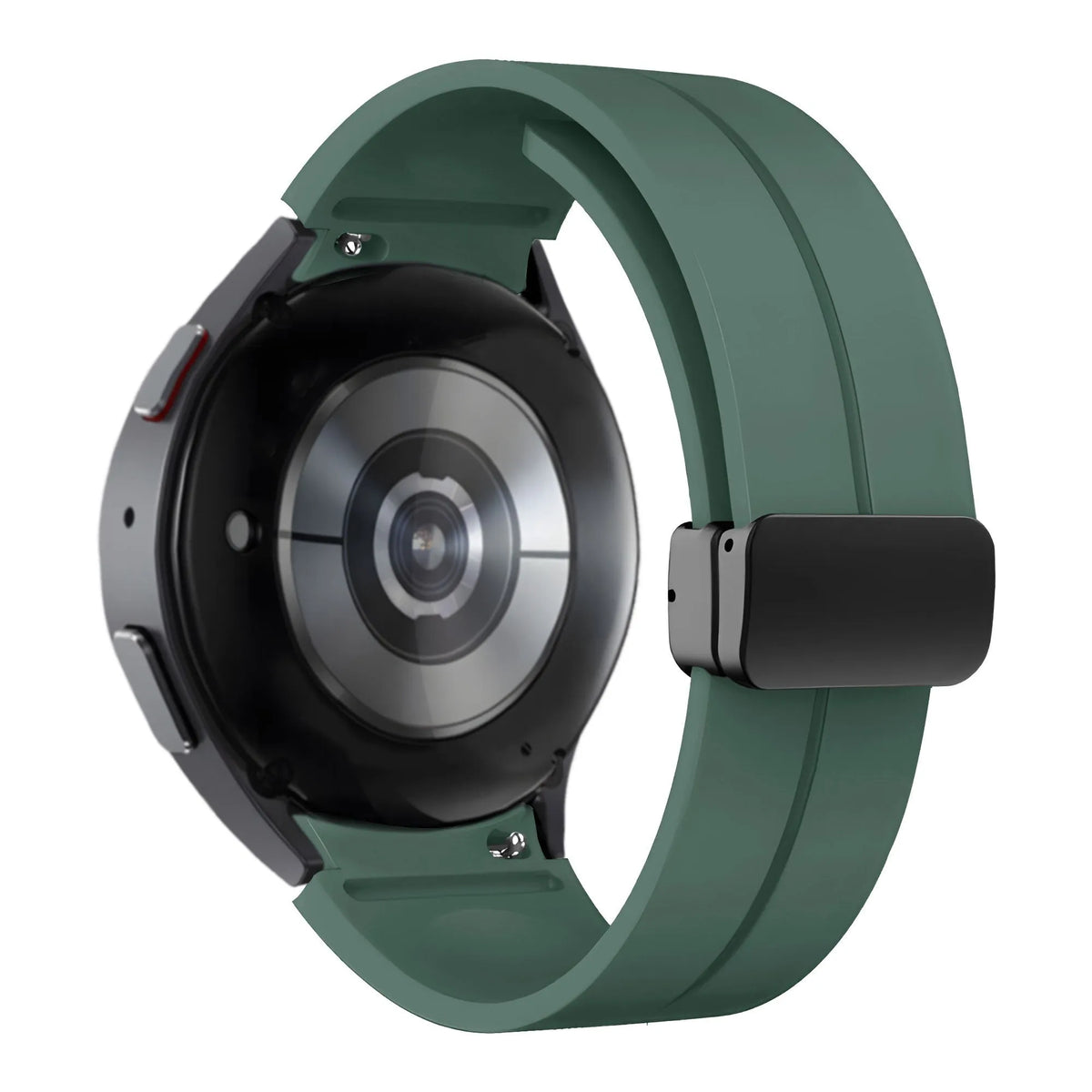 D-Buckle Silicone Strap, dark green, on a watch, 3/4 rear view