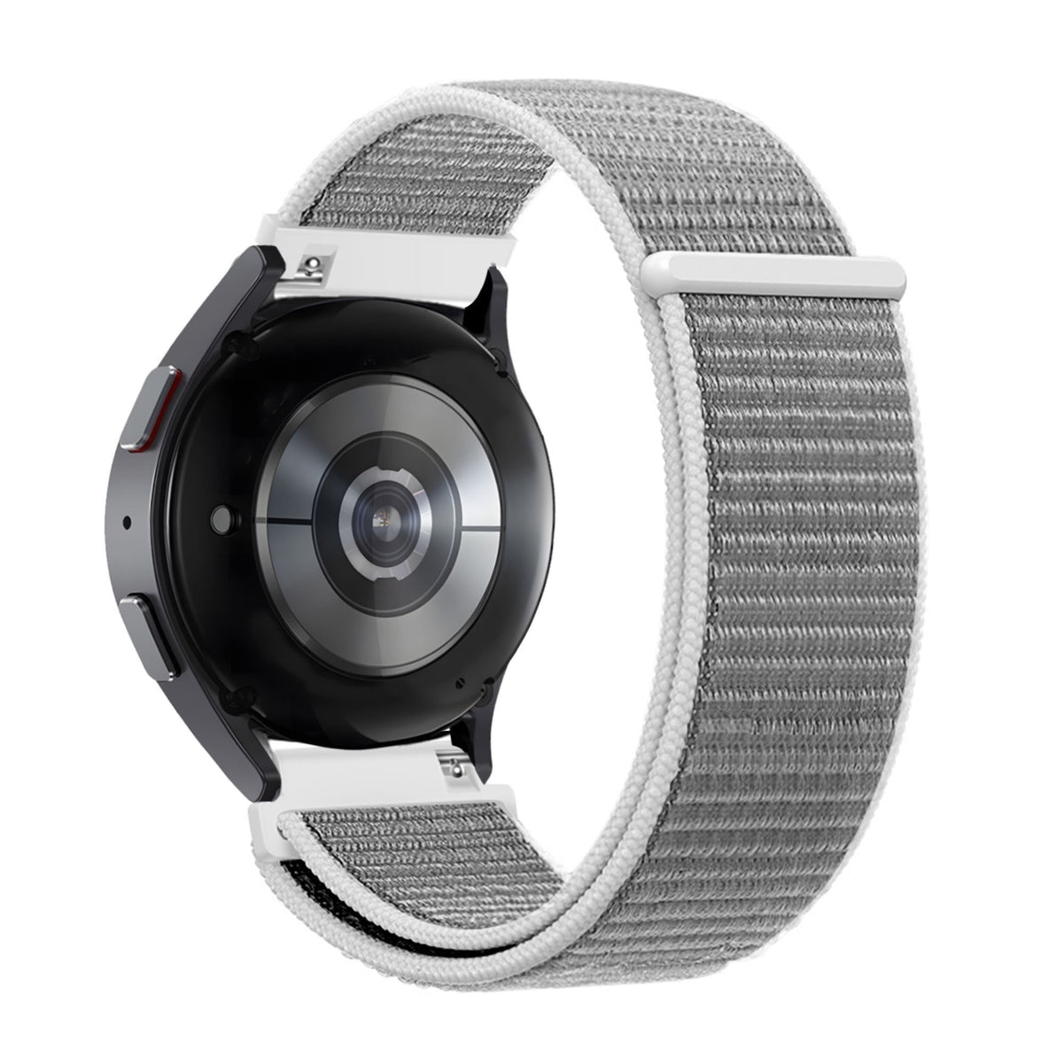 Nylon Loop Strap, grey, on a watch, 3/4 rear view