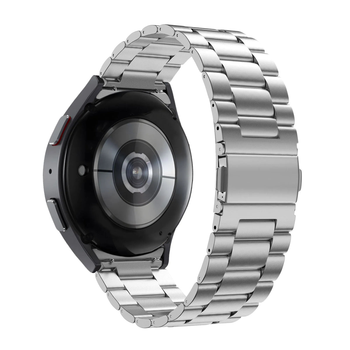 Titanium Strap 'Classic', silver, on a watch, 3/4 rear view