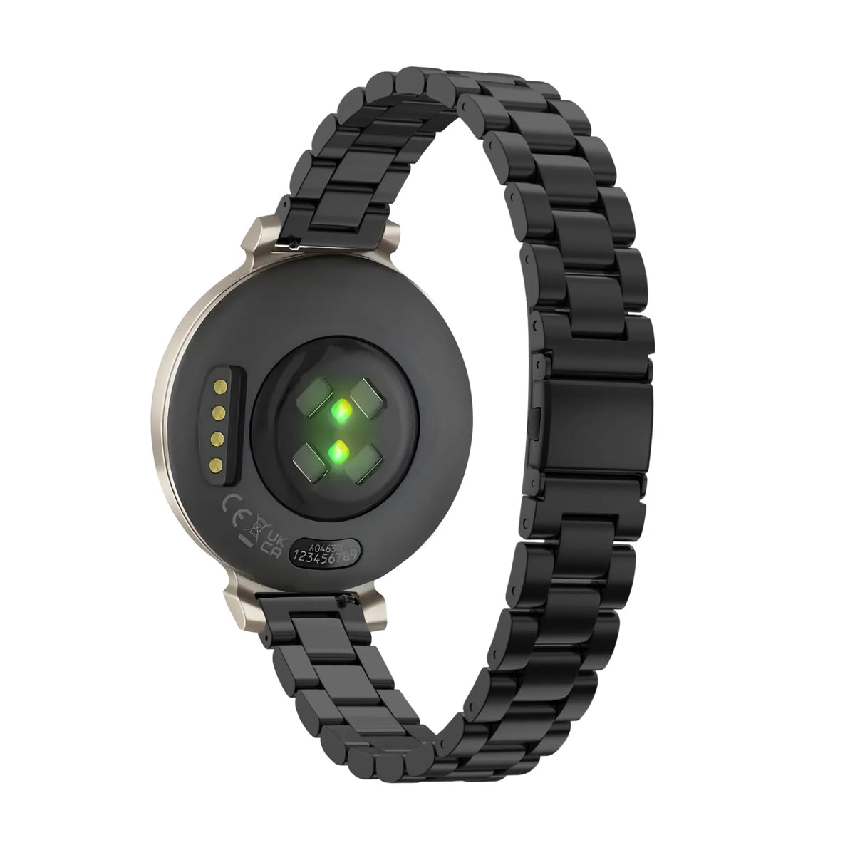 Steel Strap 'Classic', black, on a watch, 3/4 rear view