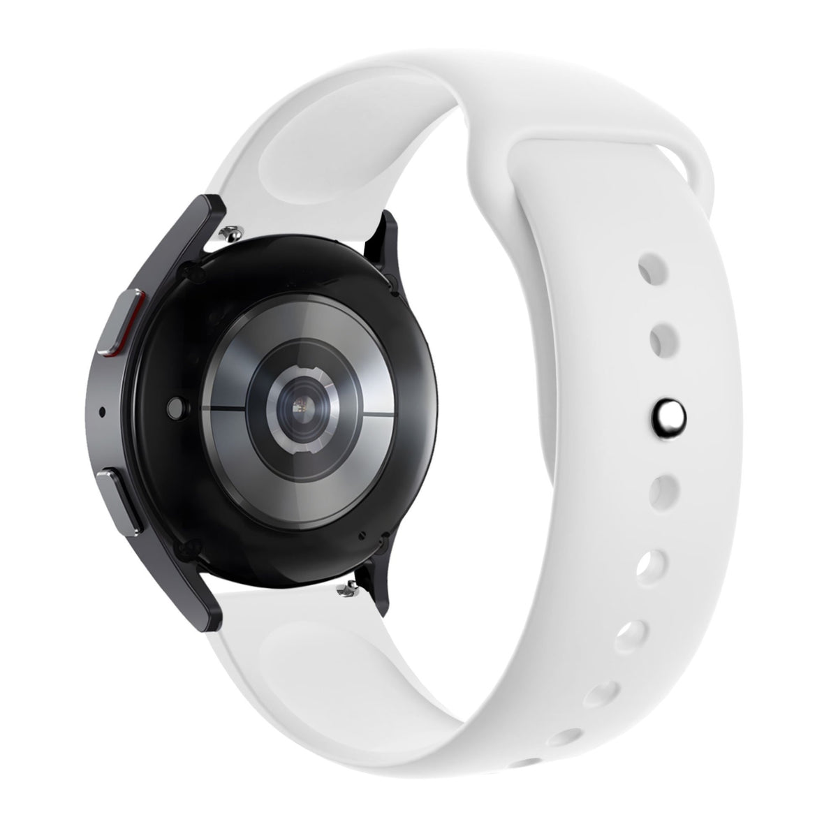 Silicone Sport Strap 'Deluxe', white, on a watch, 3/4 rear view